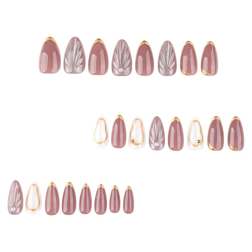 24PCS Pink Almond False Nails, Zero Pressure 1