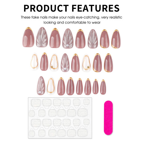 24PCS Pink Almond False Nails, Zero Pressure 2