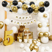 100pc Gold Black and White Balloons with 12in Metallic Gold and Black Confetti Balloons for Class of Graduation Ceremony