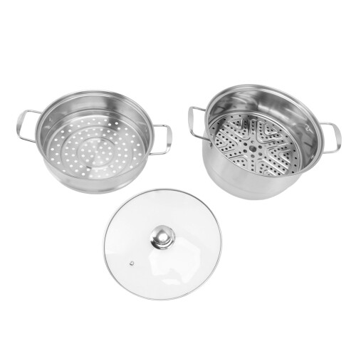 Stainless Steel Stackable Steam Pot with Glass Lid 1