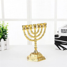 4X Goldene JüDische Menora Kerzenhalter Religionen Kandelaber Chanukka Kerzenhalter 7 Zweig Menora -L