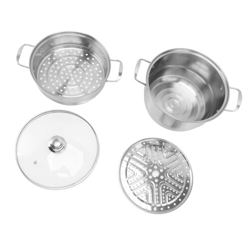 Stainless Steel Stackable Steam Pot with Glass Lid 2