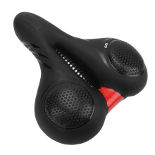Bike Saddle Ergonomic Soft PU Leather Cushion, Breathable & Reflective Strip Black Red