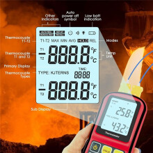 Digitales Thermoelement-Thermometer, Zweikanal-Thermometer mit Zwei K-Typ-Sonden, LCD-Display, Temperaturmessgerät