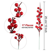 60 Pièces Séries Artificielles Baies Rouges Fausses Fleurs Fruits Baies Tiges Artisanat Bouquet Floral pour Mariage Décoration D'Arbre de Noël