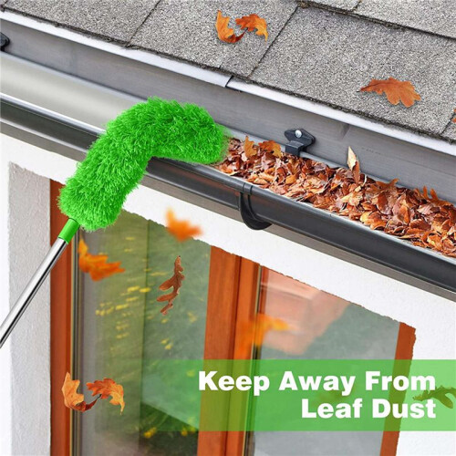 2X Gutter Cleaning Brush Roofing Tool with Telescopic Extendable Pole 8.2Ft Guard Cleaner Tool Easy Remove Leave, Green 2