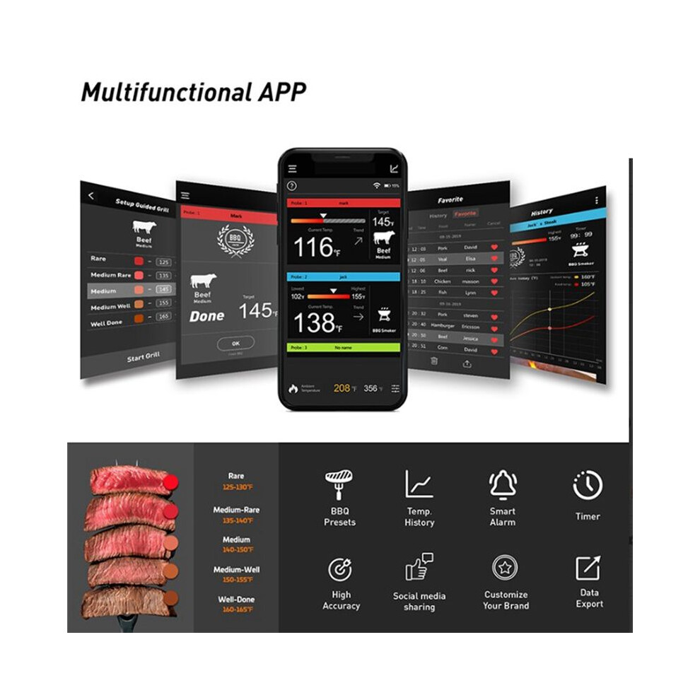 Food Cooking  Wireless BBQ Remote Thermometer Probes  Digital  Barbecue Thermometer(A)