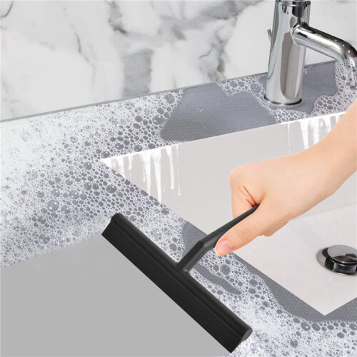 2X Silicone Shower Squeegee with Hook & Lanyard, Black Window Glass Scraper, Mirror Screen Wiper, Multi Cleaner 2