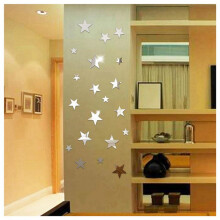 3D Sticker, 200 X Star Art Mirror Wall Sticker Surface Decal Home Room DIY Art Decor (Silver)