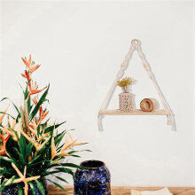 2X Macrame Wall Hanging Shelf - Boho Wood Wall Shelves with Beads, Farmhouse Floating Shelf Rustic Hanging Plant Shelf
