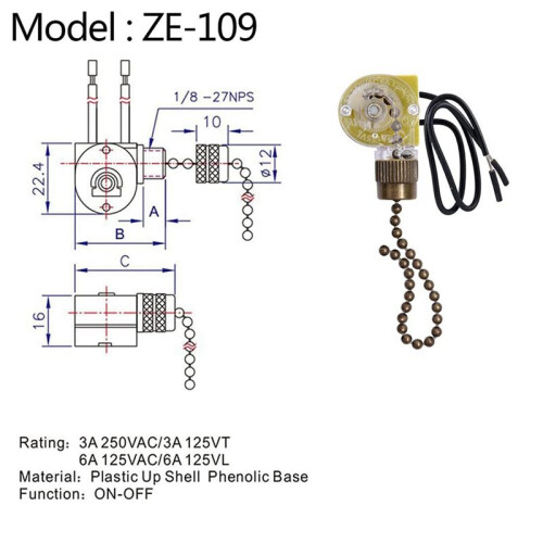 Ceiling Fan Light  Zing Ear ZE-109 Two-Wire Light  with Pull Cords for Ceiling Light Fans Lamps 8Pcs Bronze 2