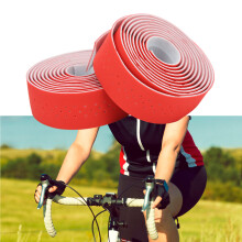 Waterproof PU Leather Bicycle Handlebar Tape, Anti-Slip, Shock Absorbing, Red