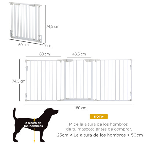 PawHut Barrera de Seguridad Blanco 180 x 74.5 cm 2