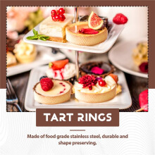 16Packs English Muffin Rings Crumpet Rings NONSTICK -Stainless Steel Double Rolled Tart Rings Round Black 3.15 Inch