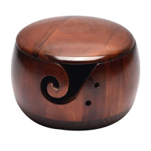 Wooden Yarn Bowl,Yarn Bowls with Lid for Knitting Crochet Yarn Holder Handmade Yarn Storage Bowl,Dark Wood