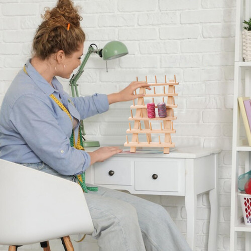 30 Spool Thread Organizer Rack for Sewing, Wall Mount Wooden Spool Holder, Foldable SpaceSaving Design 2