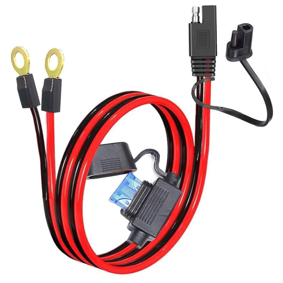 10Awg Sae Battery Extension Cable With 15A Inline Fuse, Ring Terminal Harness For Motorcycle, Car, Solar Panel 9771547367376