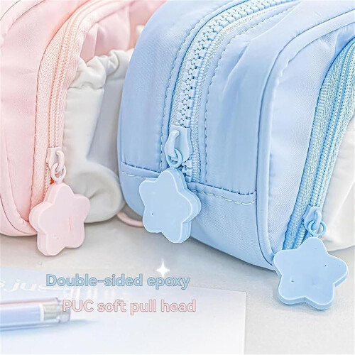Large Capacity Waterproof Pencil Case with MultiPocket Drawstring Design, Kawaii Blue for Students 2
