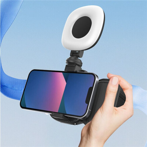 2X Phone  Handheld Sefile Stick Handle Stabilizer Vlog Selfie Fill Light Black with Light 2