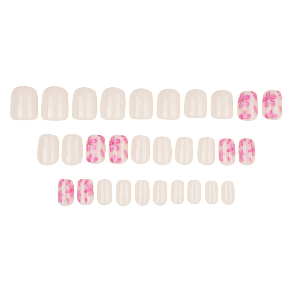 Zhouq-Outdoors 24Pcs Milky White Fake Nails With Pink Flower