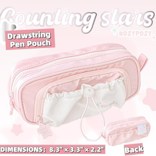 Kawaii Pencil Case Large Capacity Waterproof Multi Layer Drawstring Pen Pouch for Students Blue 1