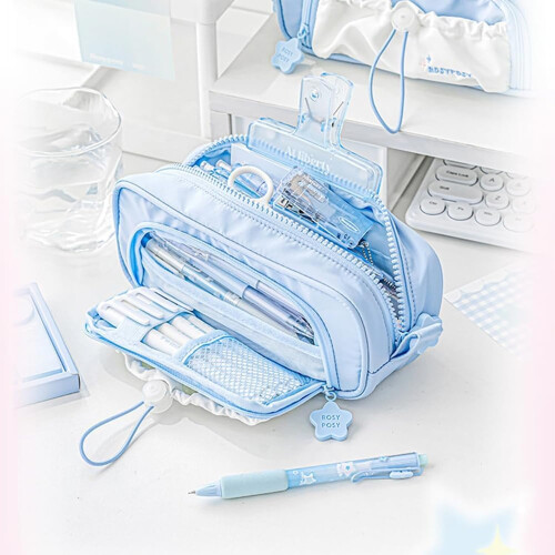 Kawaii Pencil Case Large Capacity Waterproof Multi Layer Drawstring Pen Pouch for Students Blue 2