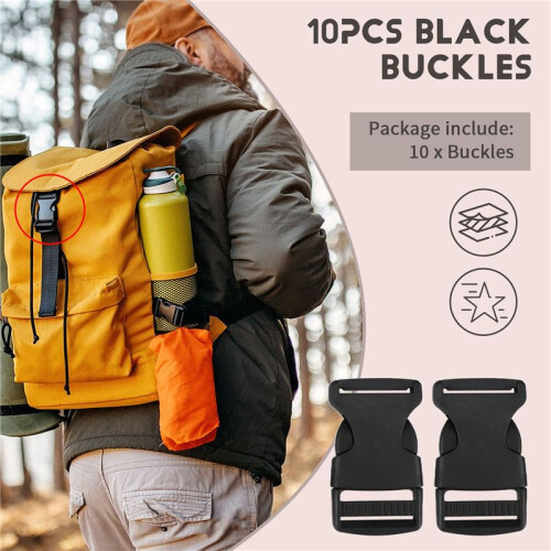 10 Pcs 1" 2.5CM Width Plastic Safety Quick Release Buckles Black 2