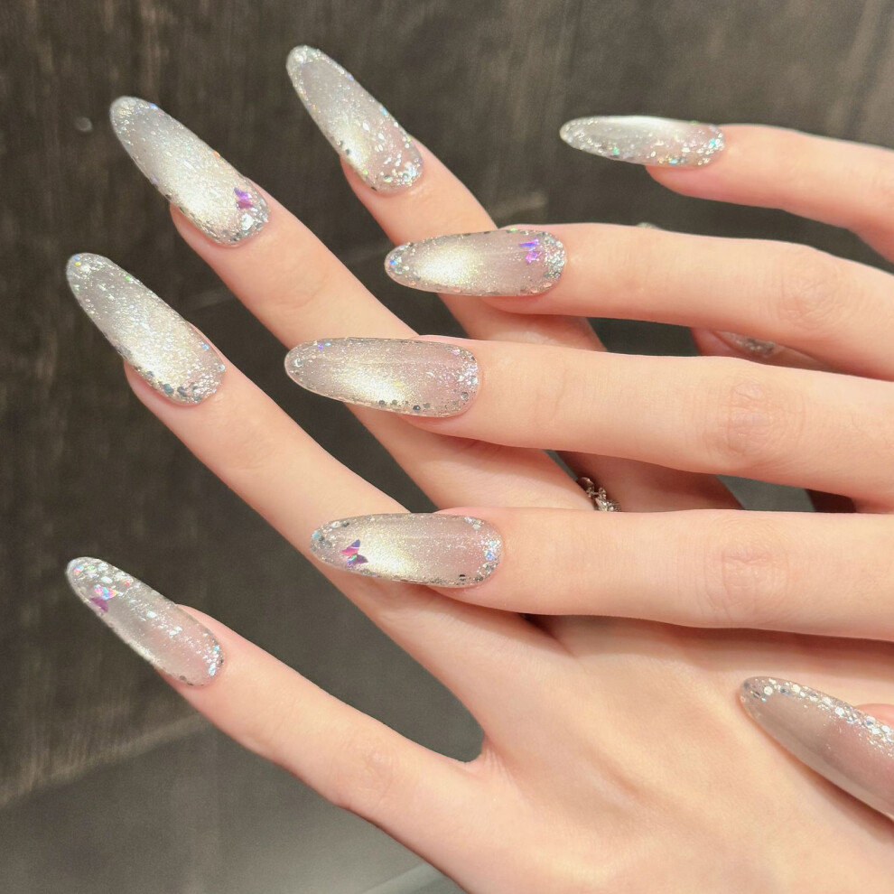 Roc-Electron (2847) 10Pcs Pink Flash Cat Eye False Nails For Women