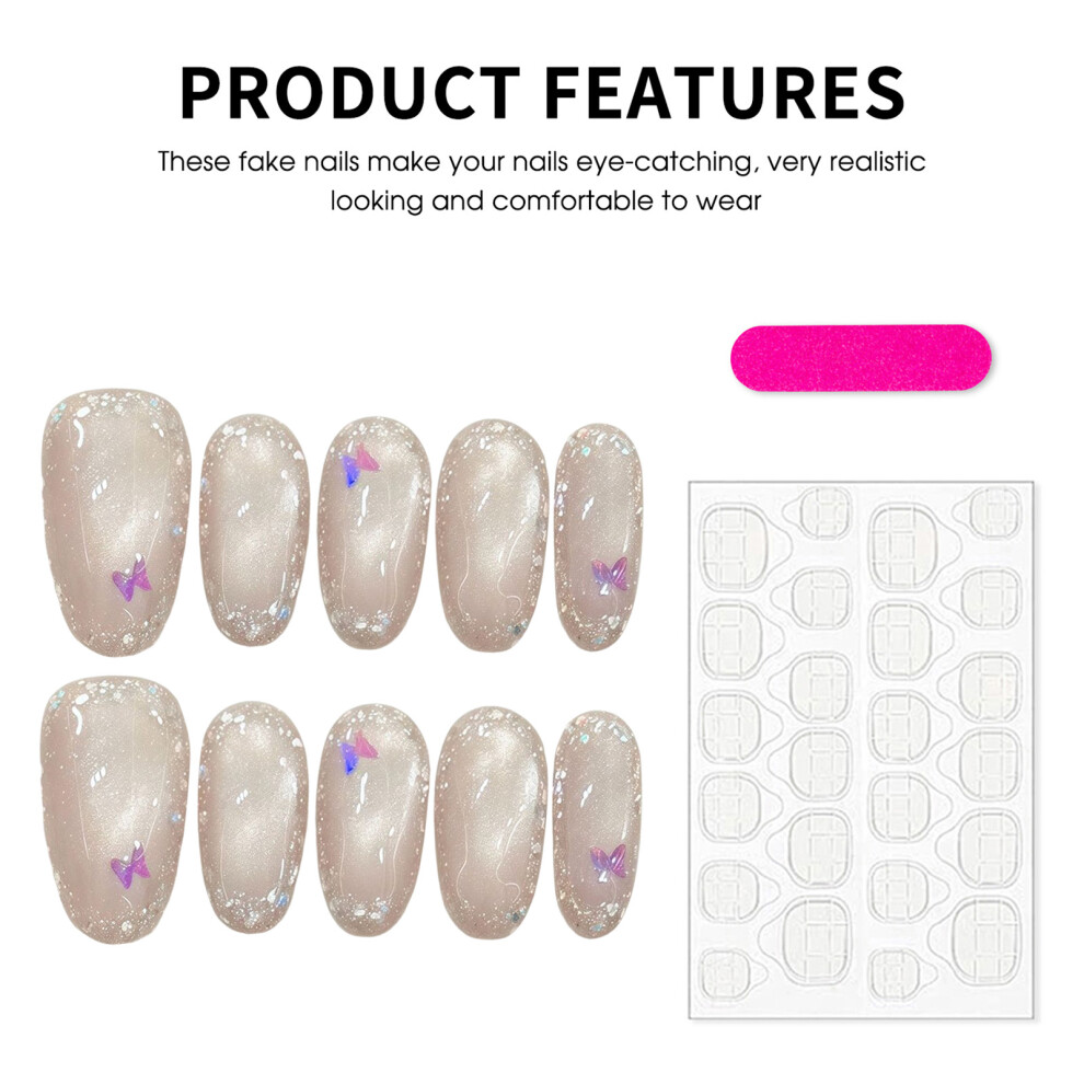 Roc-Electron (2843) 10Pcs Pink Flash Cat Eye False Nails For Women