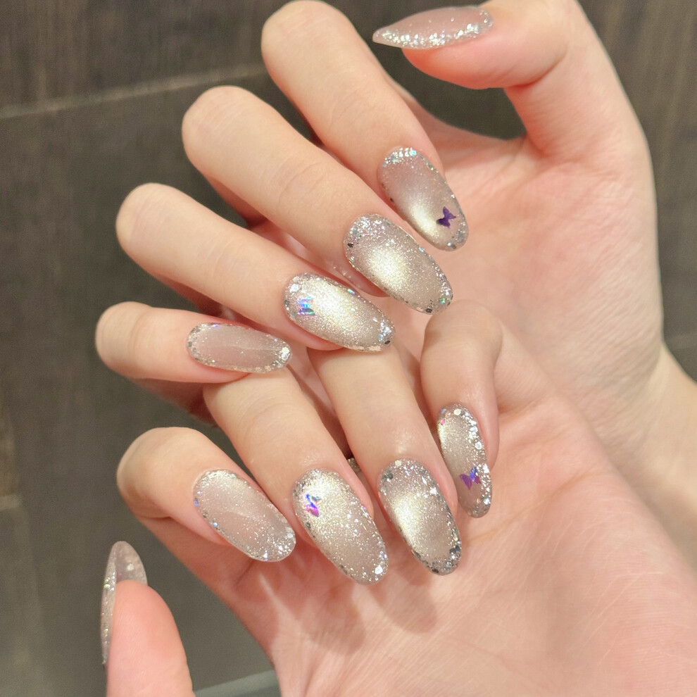Reach-Tools (2843) 10Pcs Pink Flash Cat Eye False Nails For Women