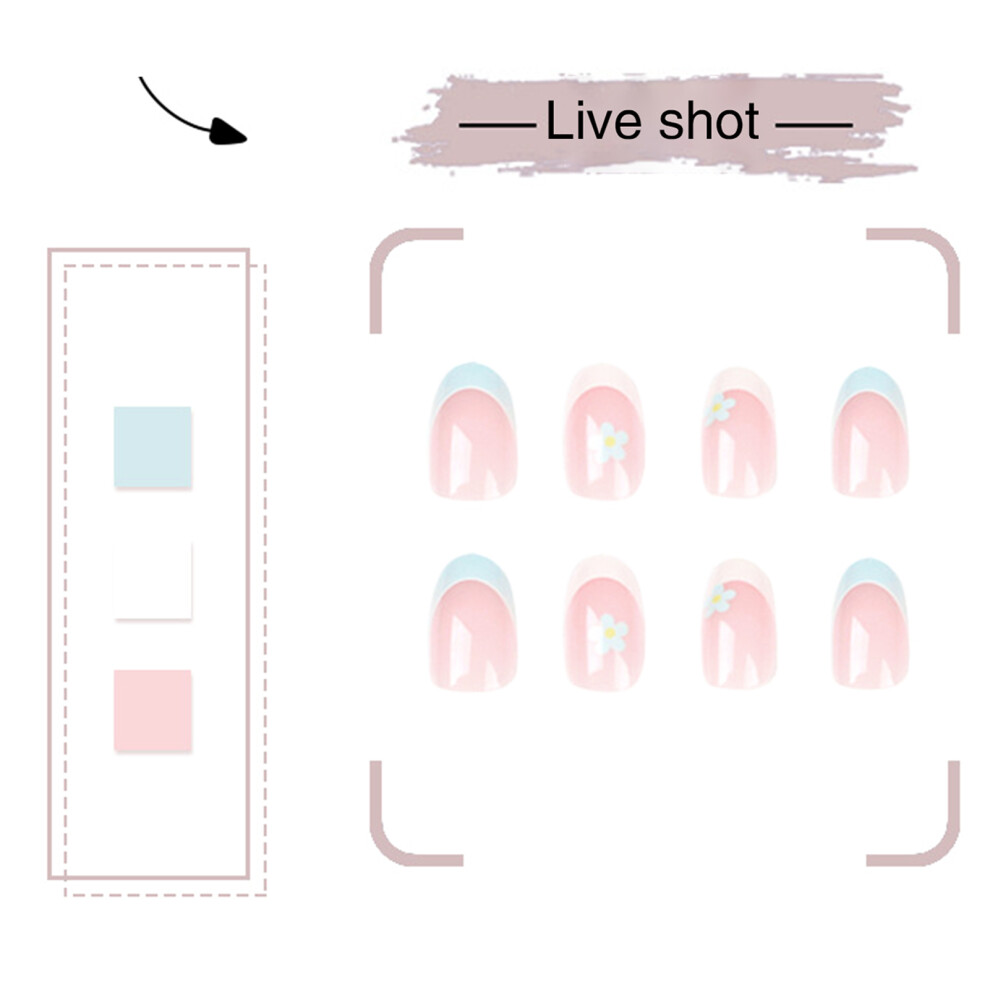 Dcph-Clothing Pink Press-On Nails With Blue Tips For Stage