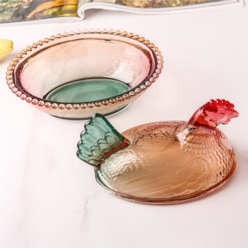 Home Tabletop Decor Chicken Jar - Crystal Glass Lidded Container for Candy & Snacks 2