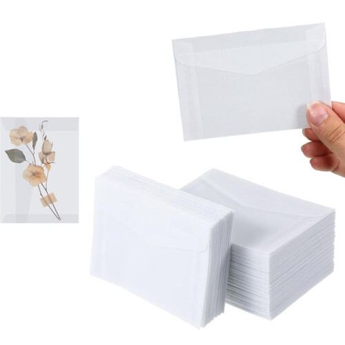 100 Envelopes de Papel Vegetal, Tamanho 4,5 X 3,2 Polegadas, Translúcidos, para Selos, Envelopes Grandes com Fechamento Automático. 1