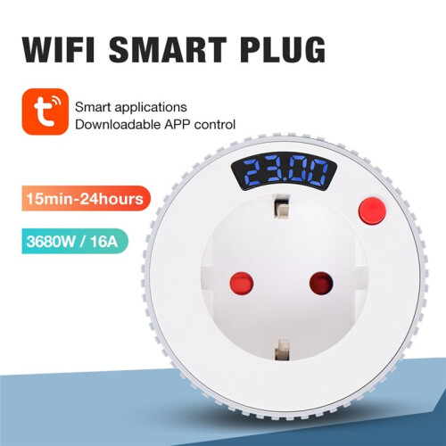 Tuya WiFi  Plug Digital Display Countdown Timer Rotary Timing Control  Outlet 15mins-24h 23h59min EU Plug