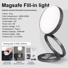 Foldable LED for Selfie Light with Mirror for Cell Phone Pocket Magnetic Ring Light Photography Dark Gray