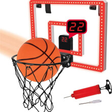 LED-Basketkorg över Dörren med Elektronisk Poängsättning och Ljud, Upplyst Ryggstavla, Minisportspel för Inomhusbruk