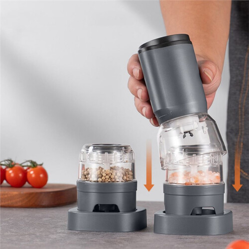 Conjunto de Moedor Elétrico de Pimenta com Moedores Automáticos de Sal e Pimenta, Ajuste de Moagem e Operação com uma Só Mão A 1