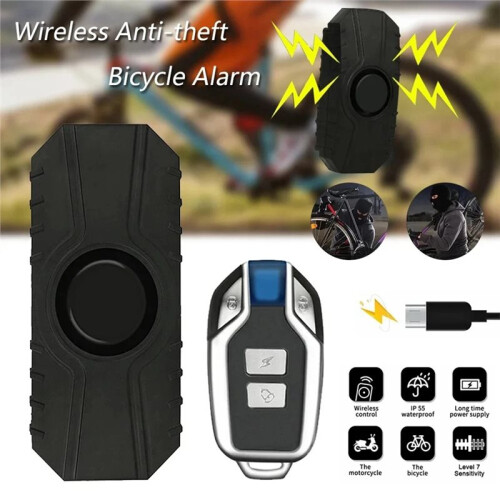Wireless Vibrate Alarming with 2 Remote Controls for Bicycles and Motorcycles USB Rechargeable, Waterproof 2