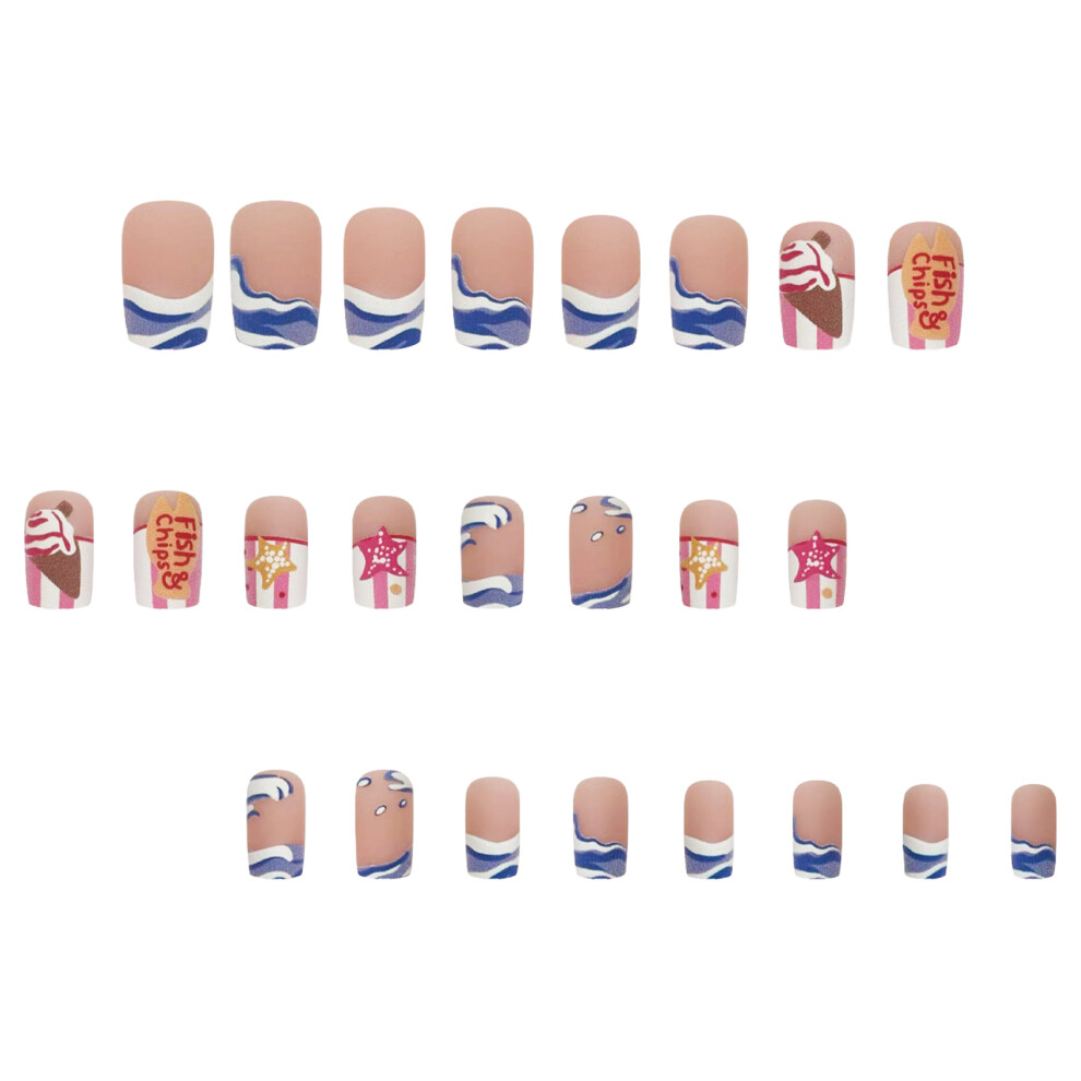 Hue-Grain 24Pcs Star Print Fake Nails, Easy Application