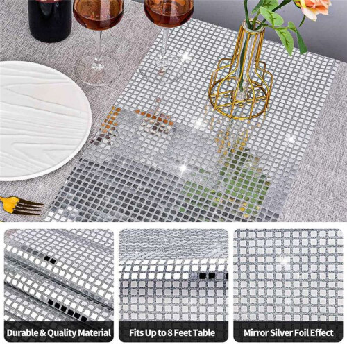 Disco Party Table Runner Mirror Silver Foil Table Runner Glitter Metallic Table Cover for Disco Dance Party Wedding 2