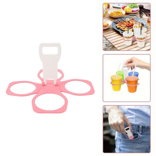 Foldable Cup Holder - 4-Hole Capacity Beverage Tray, Reusable, Portable Cup Holder, Hand-Held Cup Holder 1