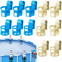 Pool Cup Holders 12 Pack SpillResistant for Above Ground Pool Rails 2in, Blue and Khaki