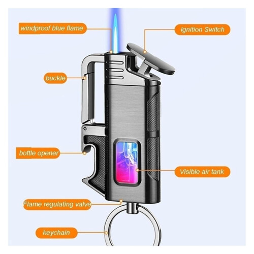 Butane Torch Lighter, Windproof Butane Lighter with Blue Jet Flame, Refillable Keychain  Black 2