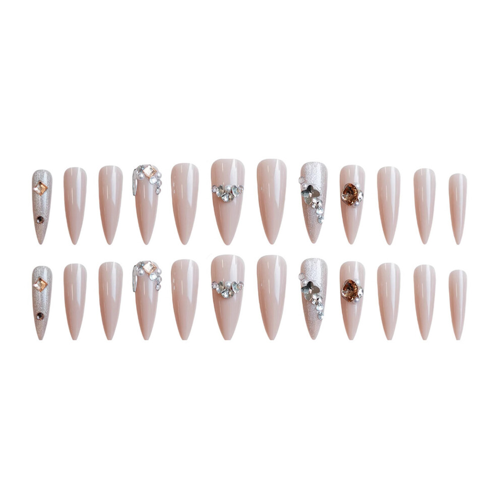 Roc-Electron Pink Rhinestone Fake Nails - Long Lasting & Flexible