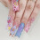24PCS Blue Flower Rhinestone Press-on Nails 2