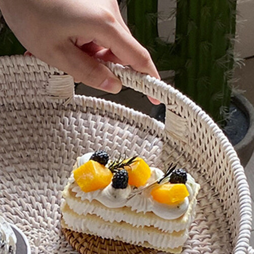 (White, 36cm) Handwoven Rattan Fruit Basket Kitchen Decor 1
