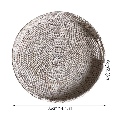 (White, 36cm) Handwoven Rattan Fruit Basket Kitchen Decor 2