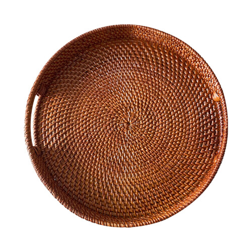 (Brown, 30cm) Handwoven Rattan Fruit Basket Kitchen Decor 1