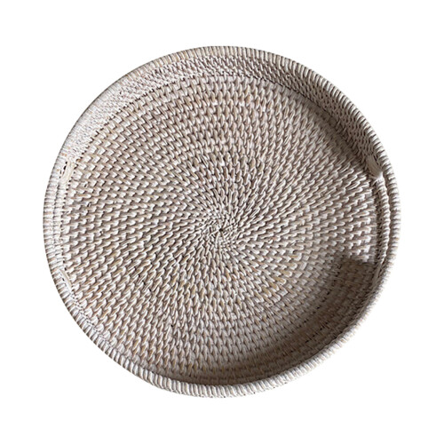(White, 30cm) Handwoven Rattan Fruit Basket Kitchen Decor 2