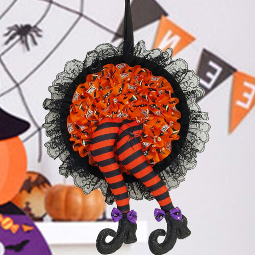 (Orange) Guirlande Halloween Pied Sorcière Dentelle 1